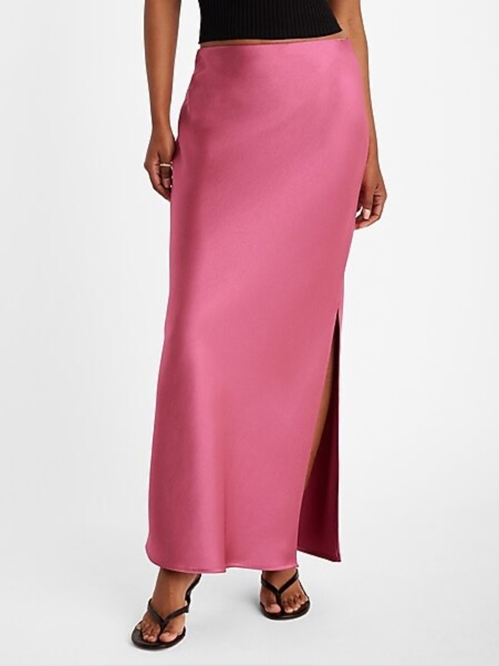 Express Satin Side Slit Maxi Skirt Pink XS